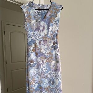 Calvin Klein Blue and Brown Floral Midi Dress
